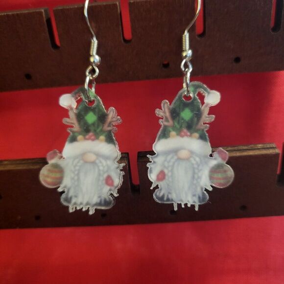 Charming Christmas Antler Gnome Acrylic Earrings - Picture 2 of 6